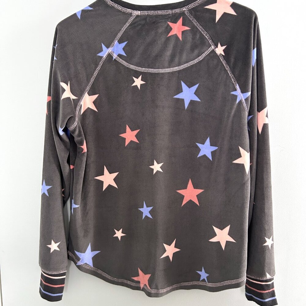 PJ Salvage Silky Velour Star Pajama Top XS Charcoal Gray Soft Luxe Sleep Lounge - Picture 2 of 9